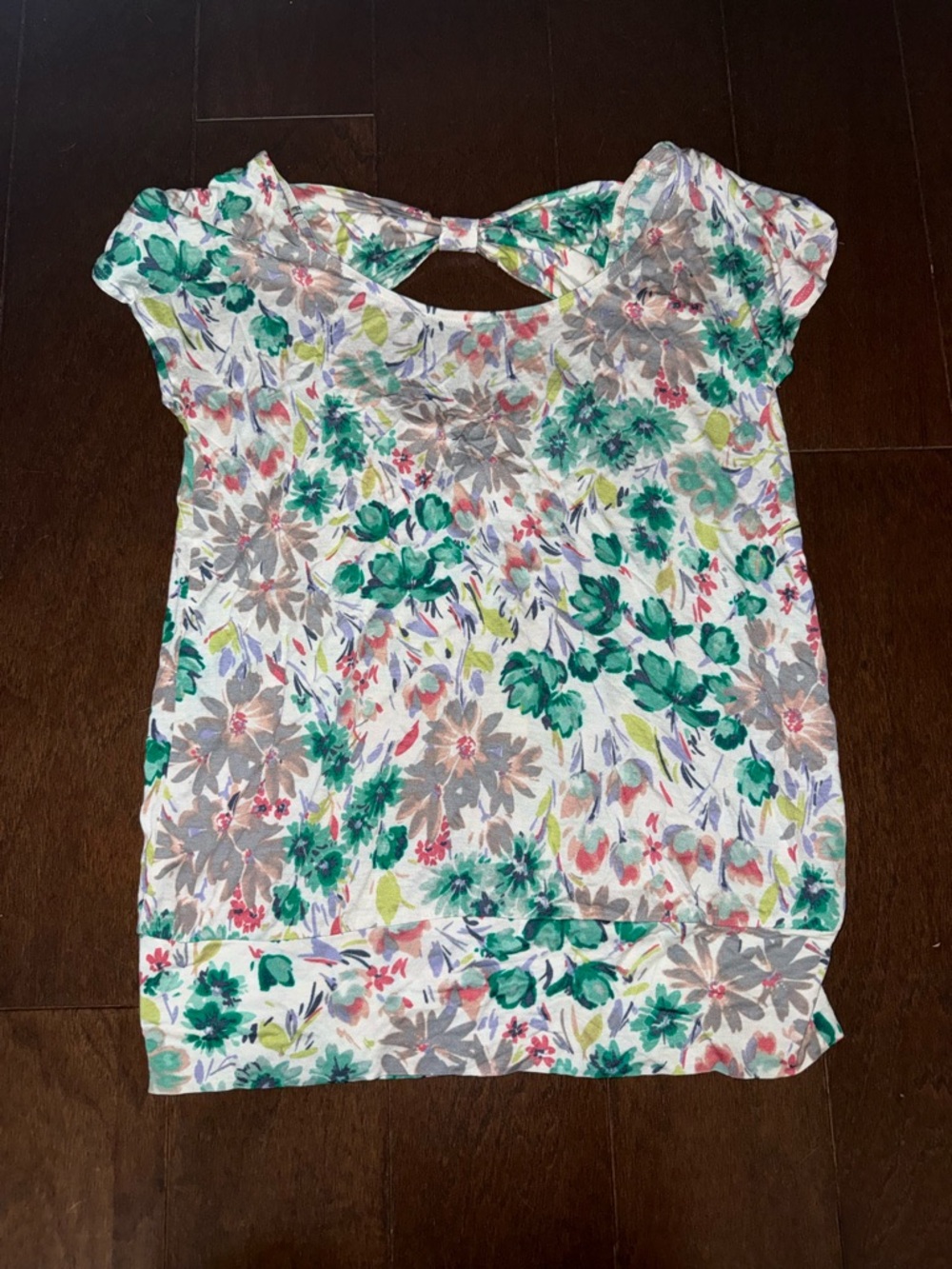 Floral Cutout Back Lightweight Top - Green Multi